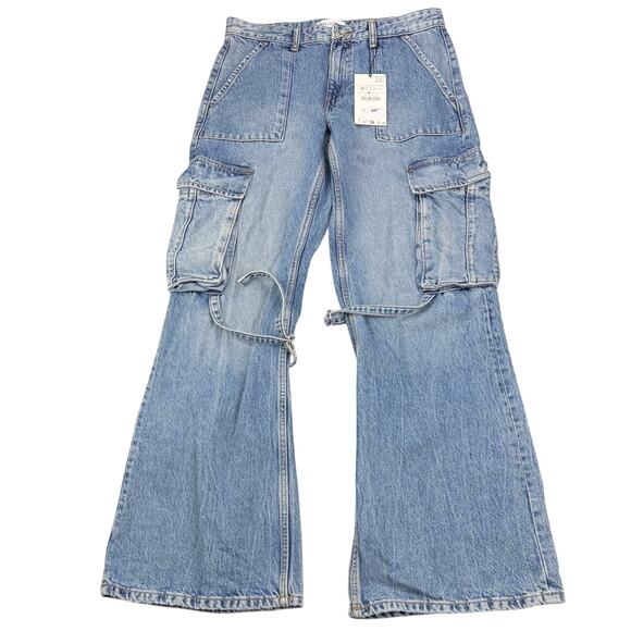 NWT ZARA Mid Rise Cargo Wide Leg Jeans Blue Size 6 - Picture 7 of 10